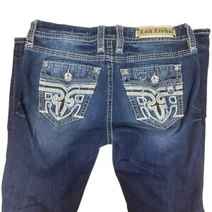 Rock Revival Anzelie Easy Skinny Distressed Jeans Size 29 Dark Wash Denim Y2K